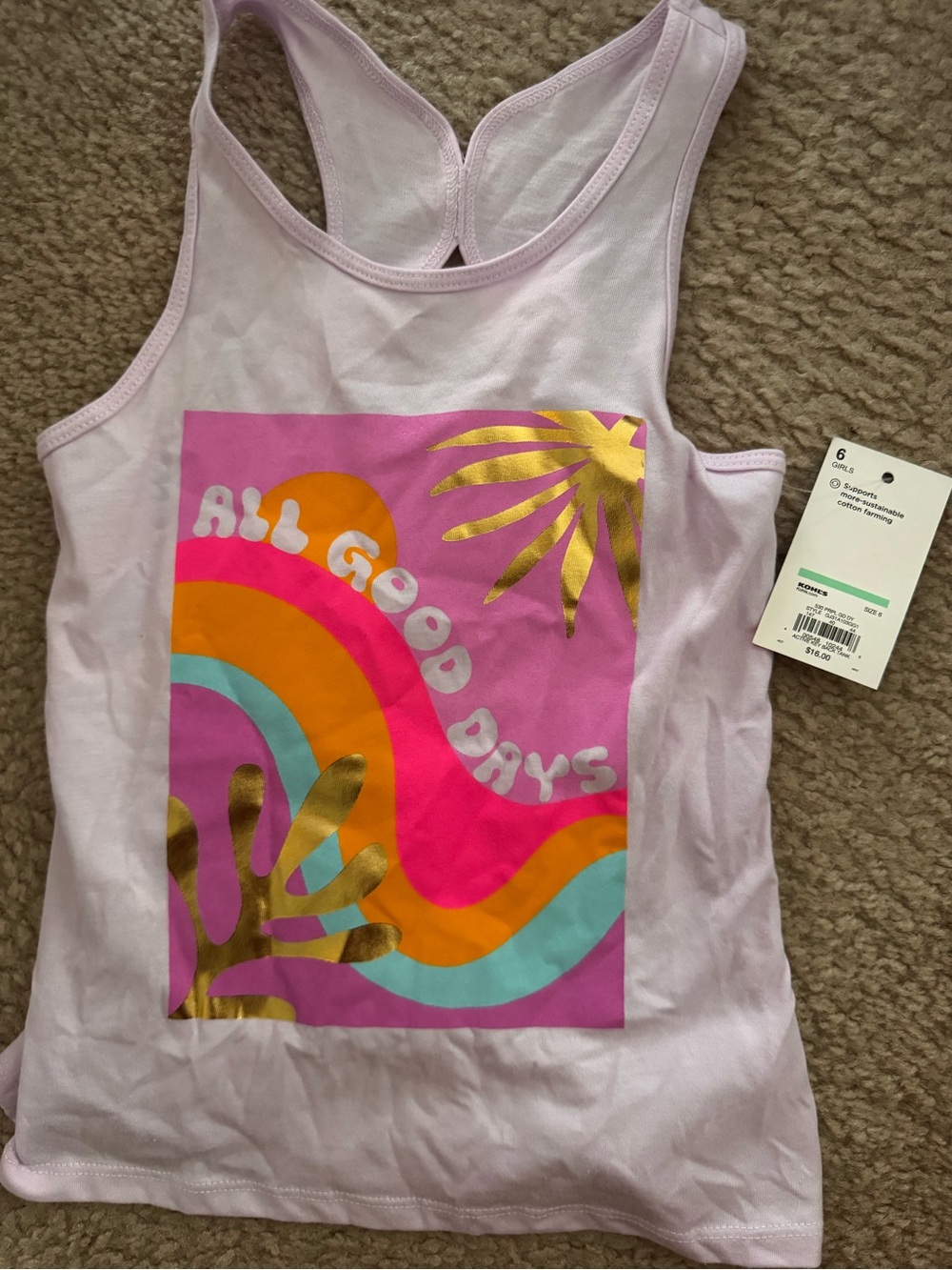 NWT jumping beans girls Lavender 'All Good Days' Graphic Tank Top